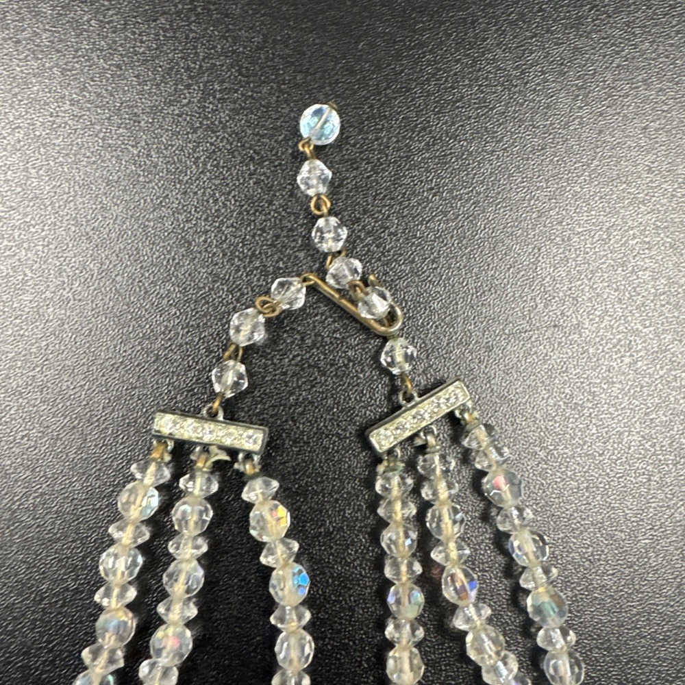 Glass Crystal 3 Strand Necklace with aurora borealis finsh, Vintage Costume - Picture 2 of 7